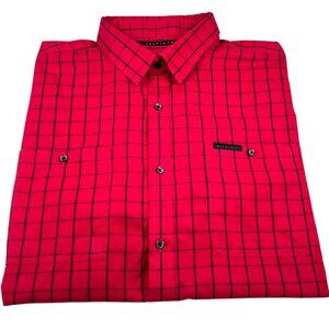Sean John Mens Shirt 3XB Red Black Plaid & Button Down Shirt Cotton Poly Blend
